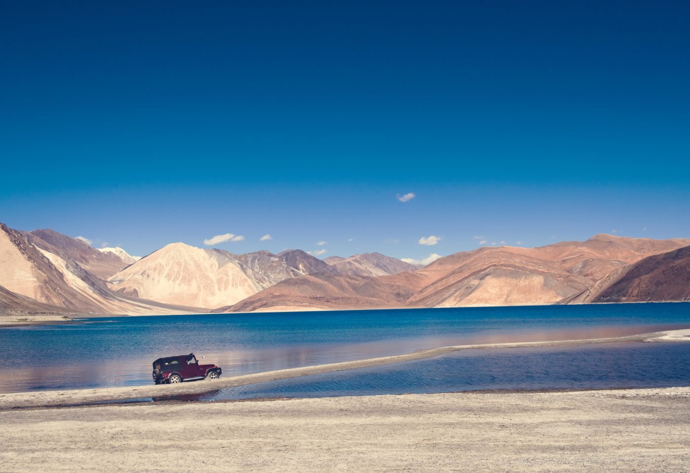 A jeep by Pangong Lake, Ladakh
